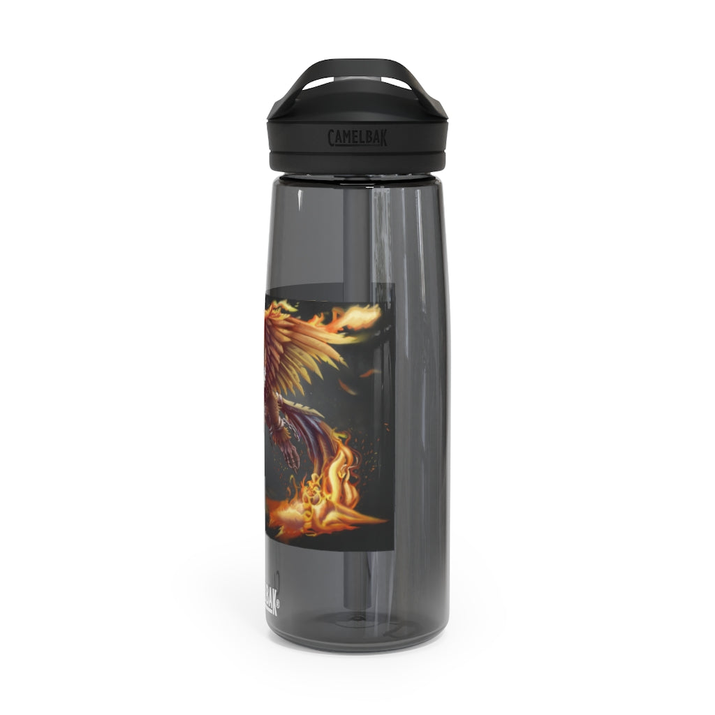 Merciless Flaming SkyBird CamelBak Eddy® Water Bottle in vibrant colors, showcasing its ergonomic design and spill-proof biting valve.