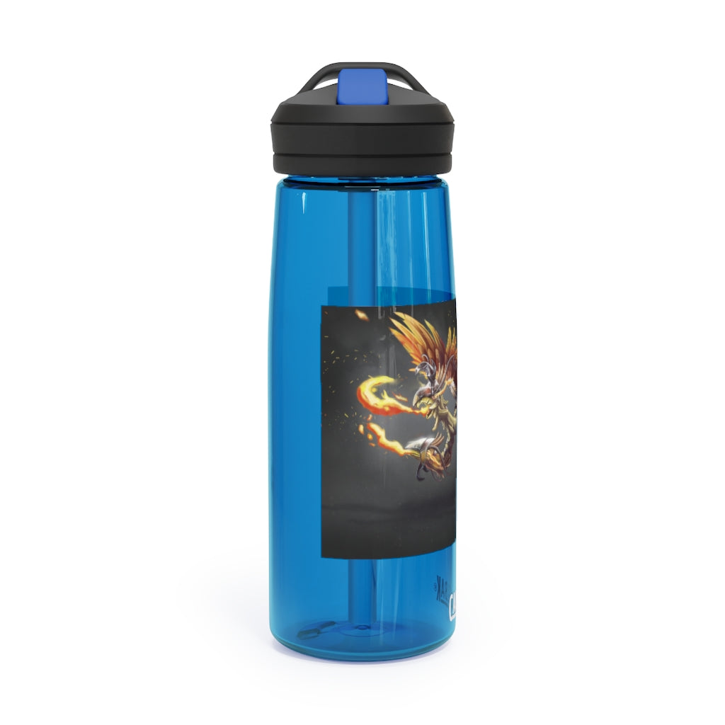 Merciless Flaming SkyBird CamelBak Eddy® Water Bottle in vibrant colors, showcasing its ergonomic design and spill-proof biting valve.