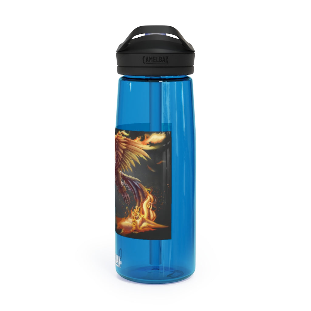 Merciless Flaming SkyBird CamelBak Eddy® Water Bottle in vibrant colors, showcasing its ergonomic design and spill-proof biting valve.