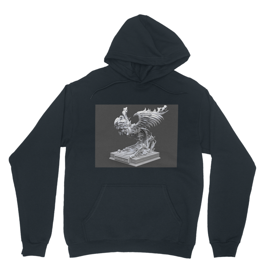 Merciless The Flaming SkyBird Classic Adult Hoodie in various colors, showcasing its soft fabric, double hood, and kangaroo pocket.