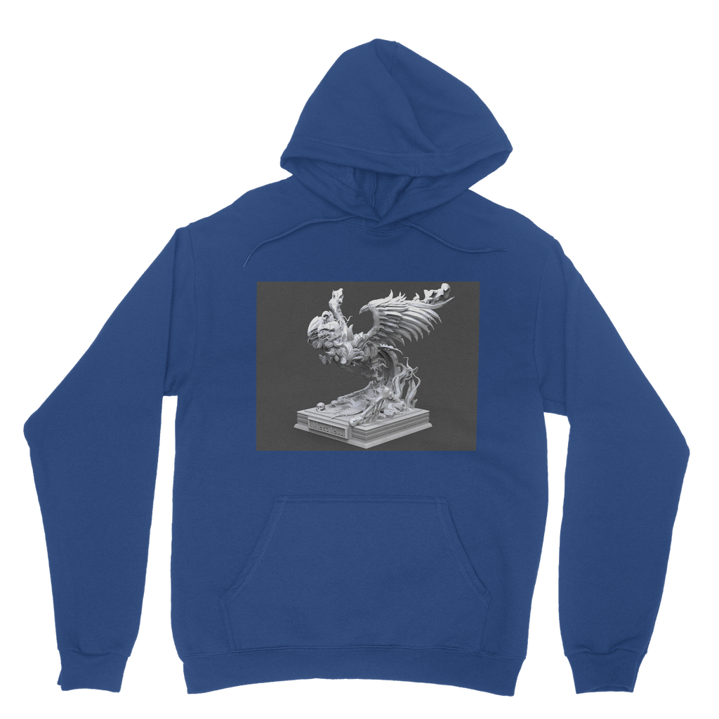 Merciless The Flaming SkyBird Classic Adult Hoodie in various colors, showcasing its soft fabric, double hood, and kangaroo pocket.