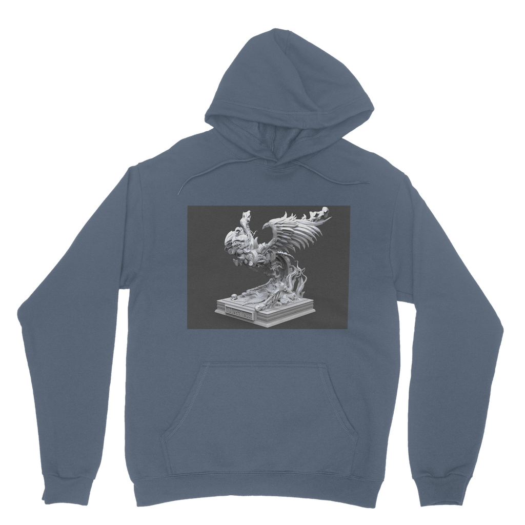 Merciless The Flaming SkyBird Classic Adult Hoodie in various colors, showcasing its soft fabric, double hood, and kangaroo pocket.