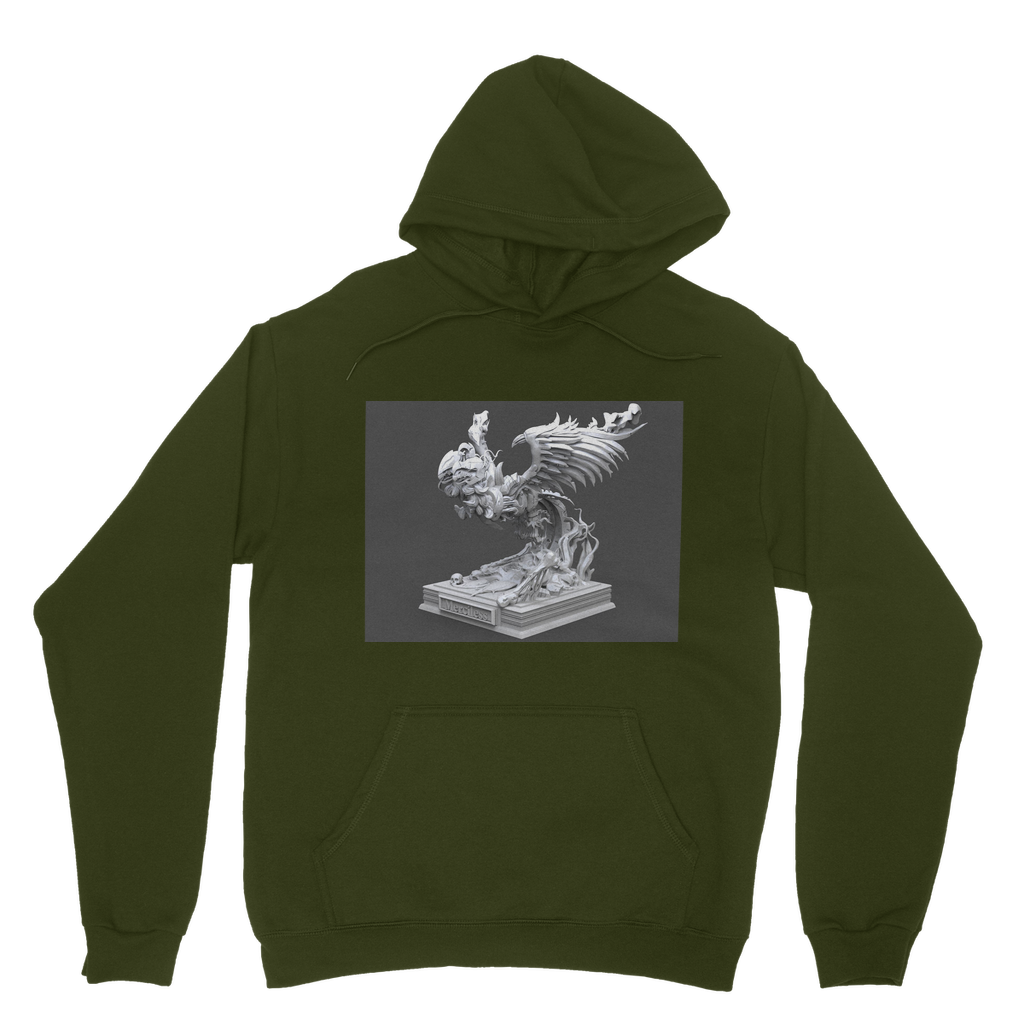 Merciless The Flaming SkyBird Classic Adult Hoodie in various colors, showcasing its soft fabric, double hood, and kangaroo pocket.