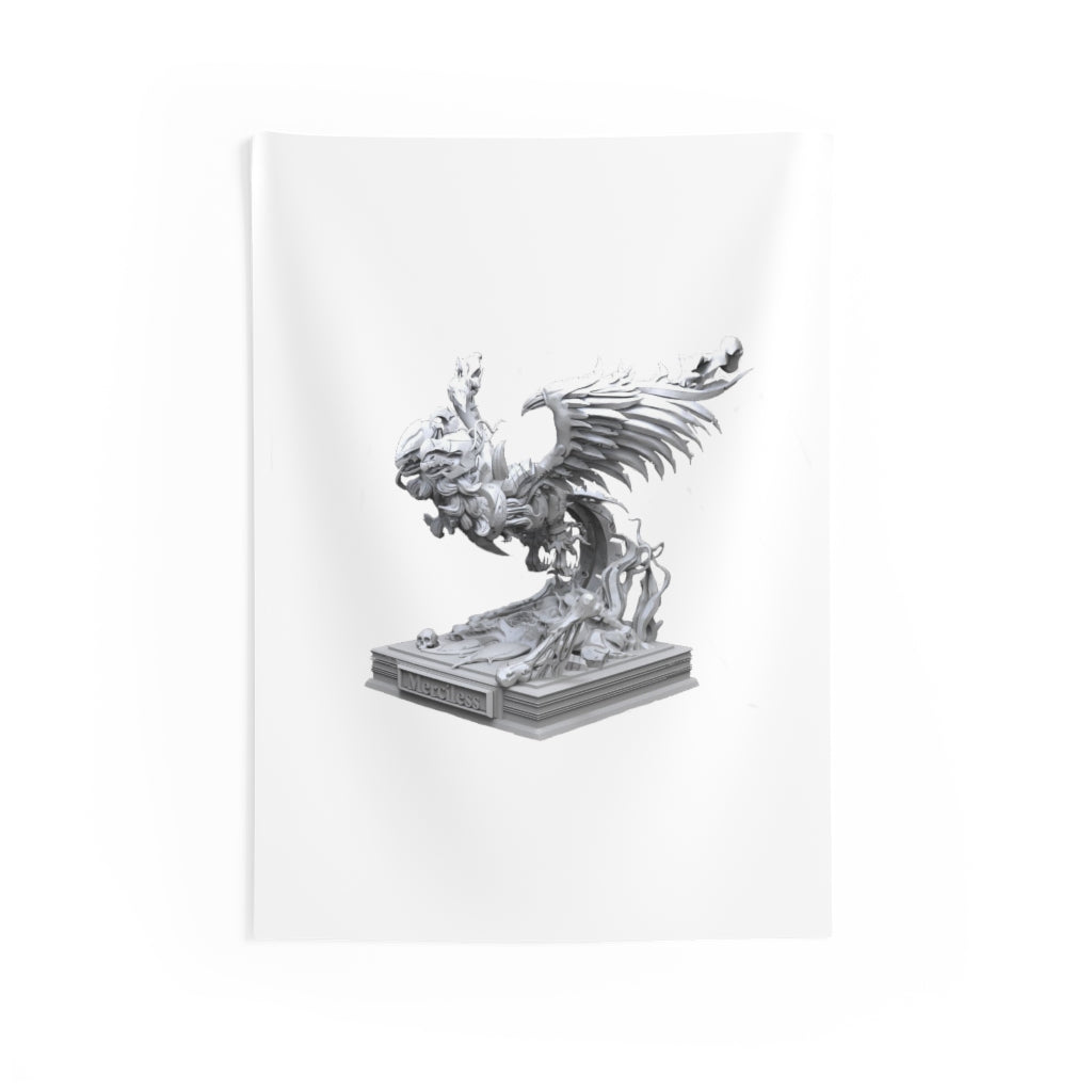 Merciless the Flaming SkyBird Indoor Wall Tapestry showcasing vibrant colors and intricate design, perfect for enhancing indoor decor.