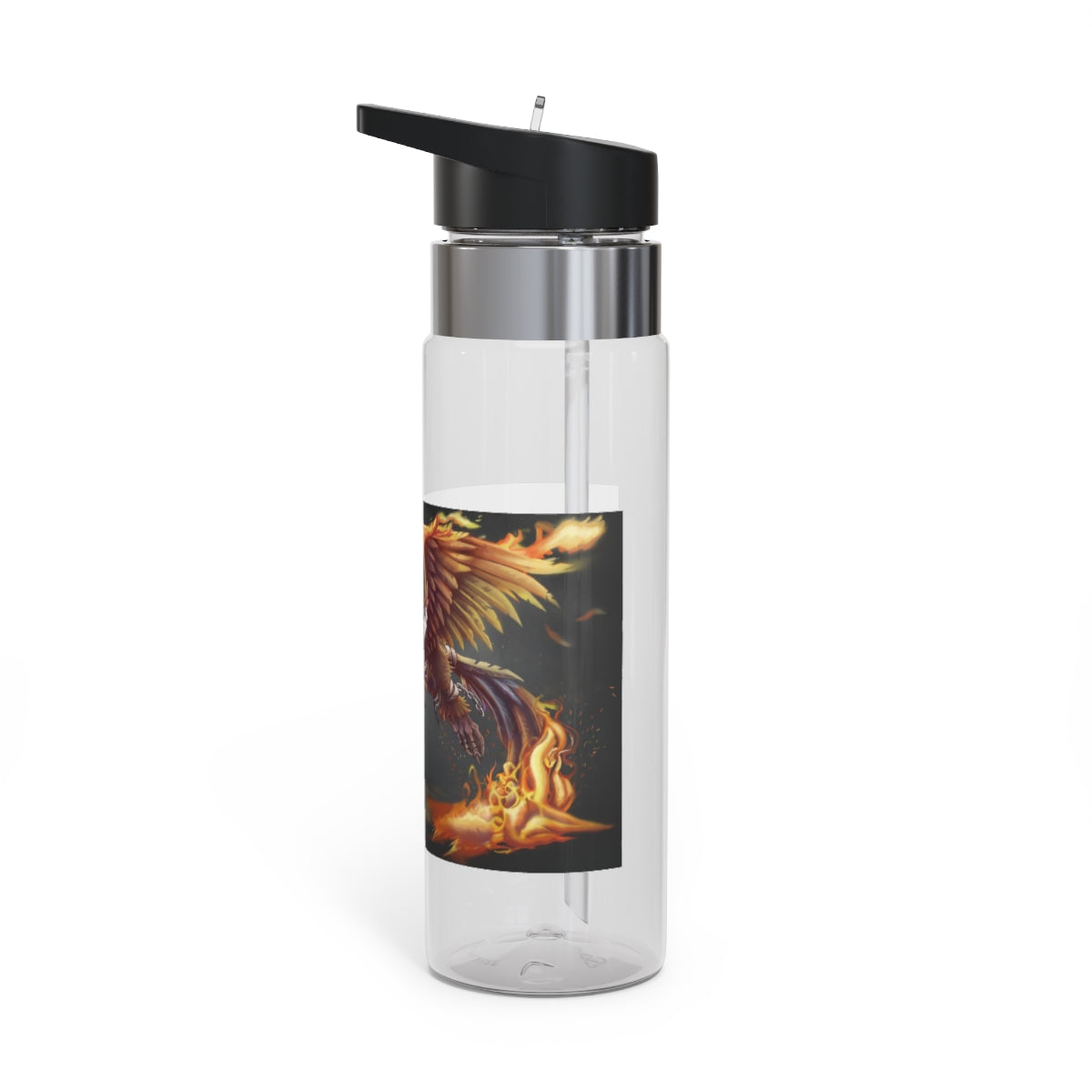 Merciless the Flaming SkyBird Kensington Tritan™ Sport Bottle in vibrant colors, featuring a screw-on lid, straw, and carabiner hook for easy carrying.