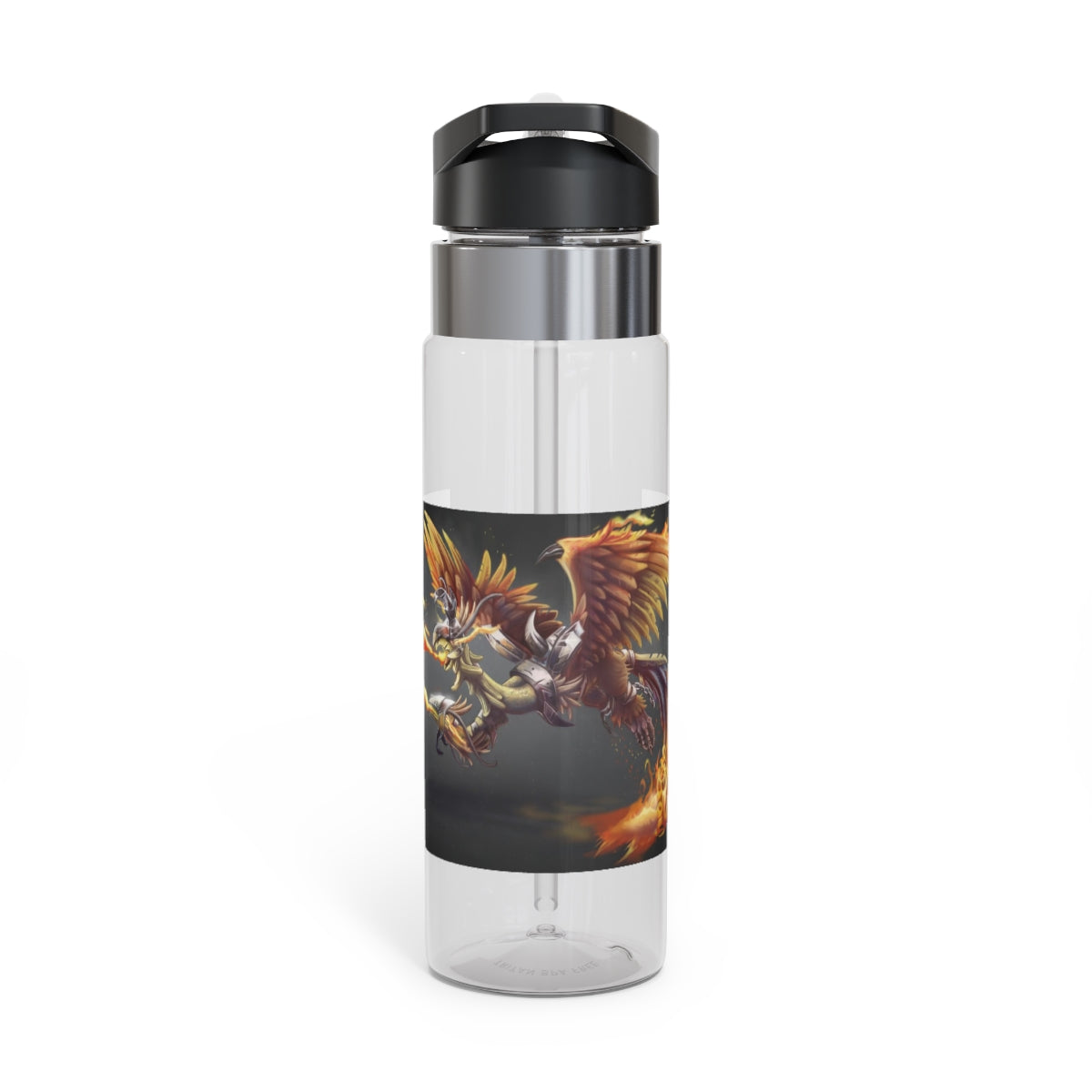 Merciless the Flaming SkyBird Kensington Tritan™ Sport Bottle in vibrant colors, featuring a screw-on lid, straw, and carabiner hook for easy carrying.