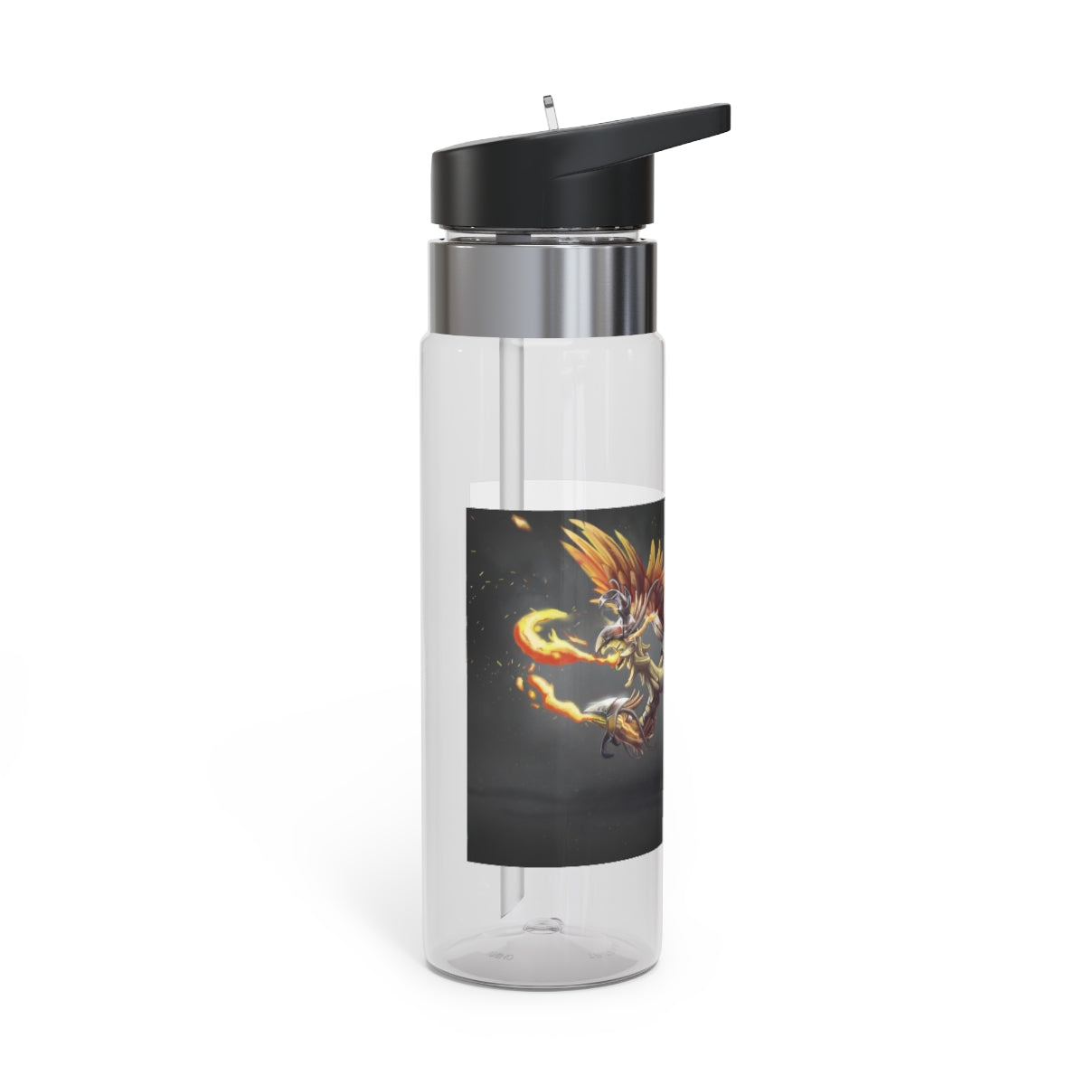 Merciless the Flaming SkyBird Kensington Tritan™ Sport Bottle in vibrant colors, featuring a screw-on lid, straw, and carabiner hook for easy carrying.
