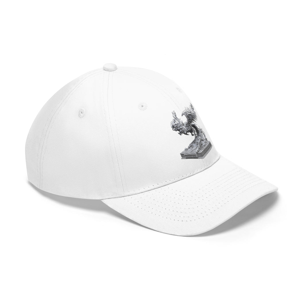 Merciless the Flaming SkyBird Unisex Twill Hat showcasing a classic 6-panel design in a vibrant color, perfect for outdoor activities.