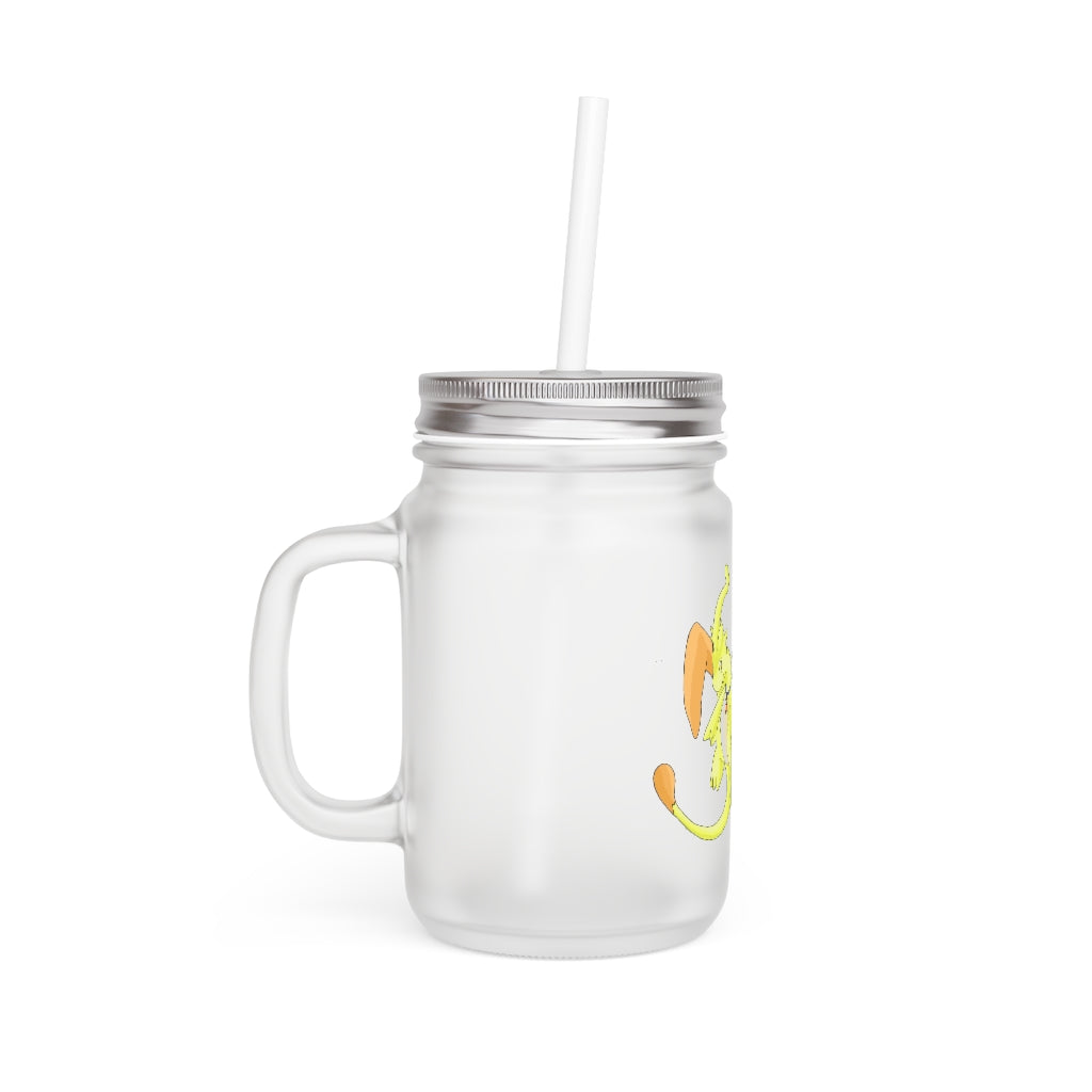 Mergilender Mason Jar with straw and lid, showcasing frosted glass design, perfect for personalized drinks.
