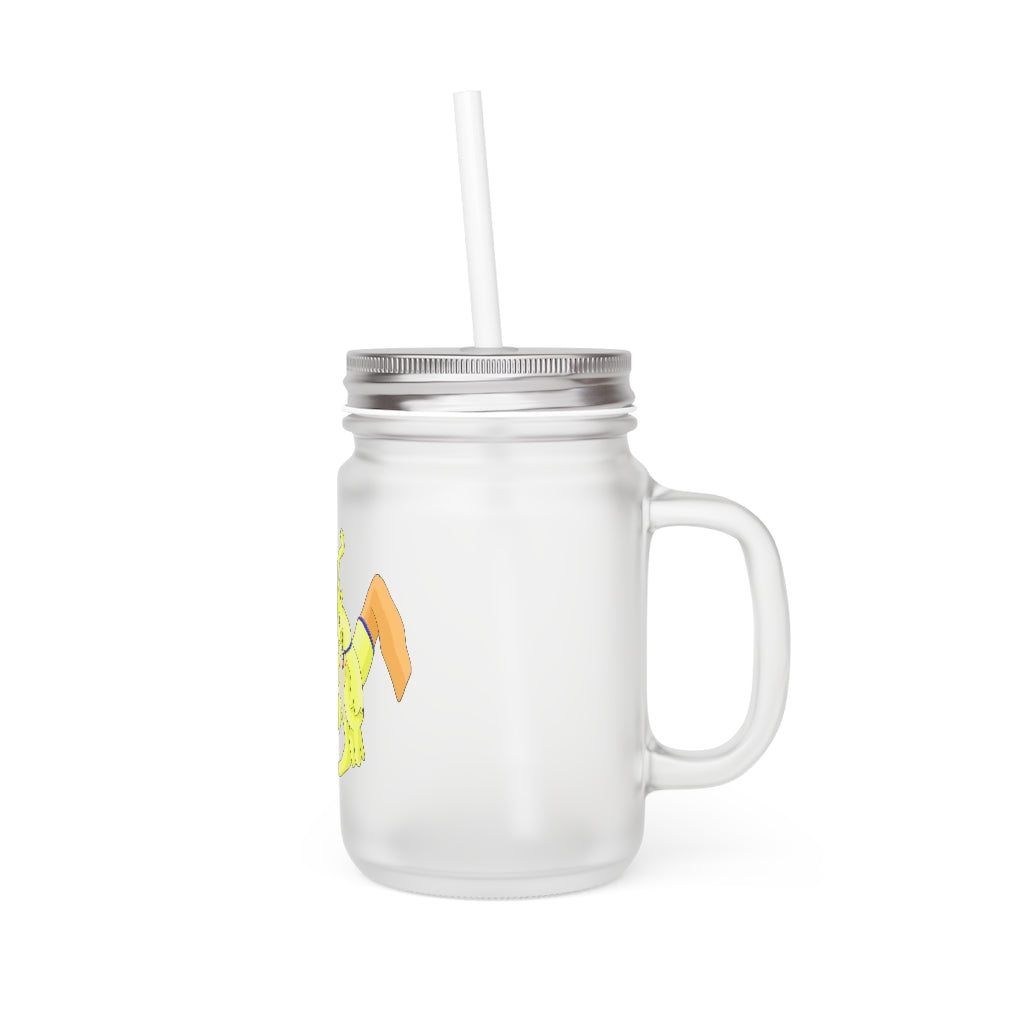 Mergilender Mason Jar with straw and lid, showcasing frosted glass design, perfect for personalized drinks.