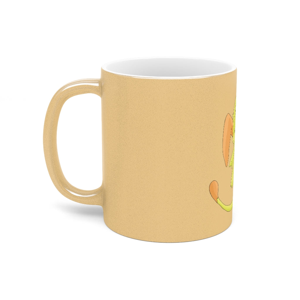 Mergilender Metallic Mug in Silver and Gold with customizable design options, showcasing a sleek ceramic finish and comfortable C-handle.