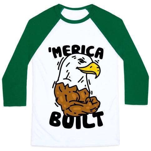 MERICA BUILT Unisex Classic Baseball Tee featuring contrasting color sleeves and crew neck, made from soft cotton and polyester blend.