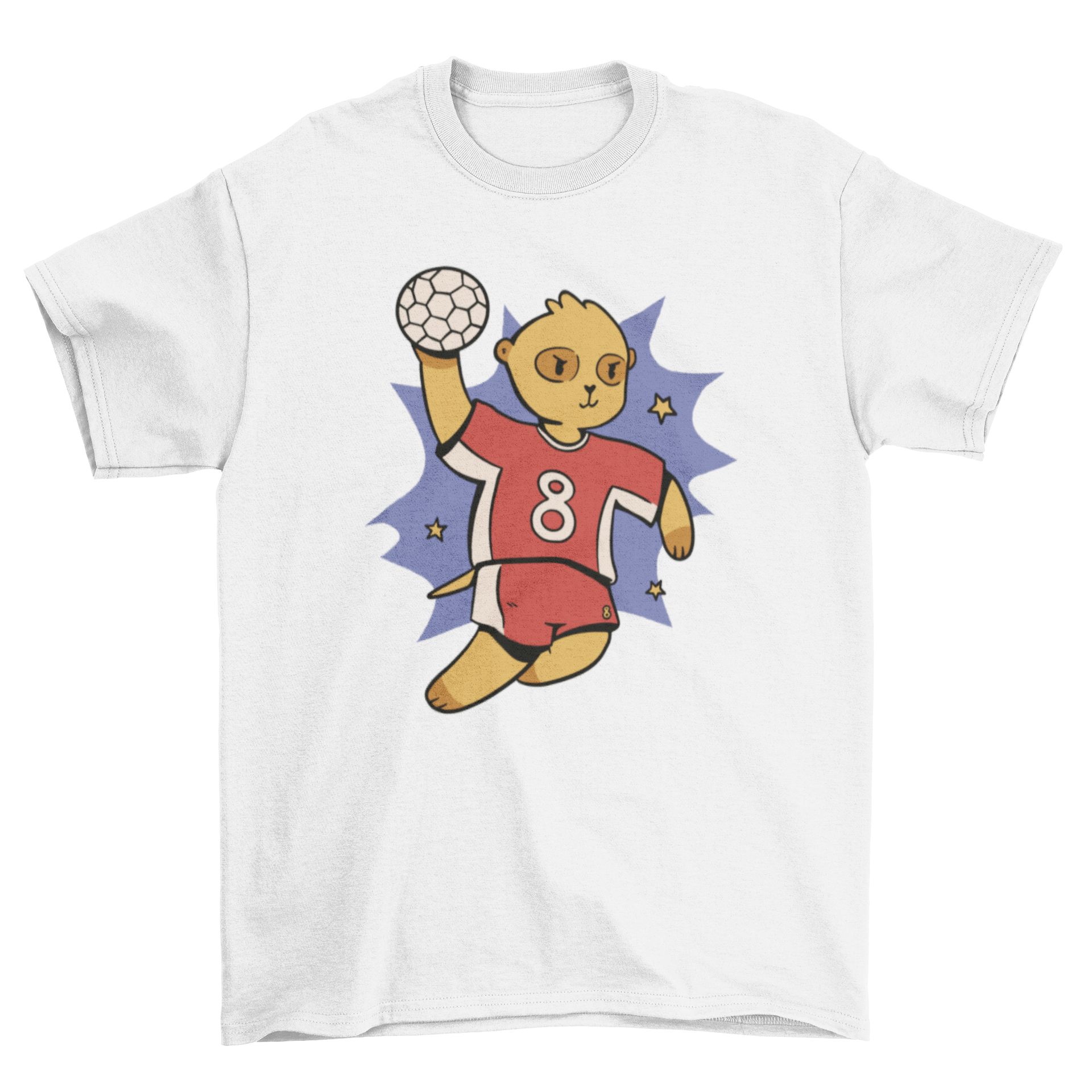 A playful meerkat wearing a volleyball, featured on a stylish t-shirt.