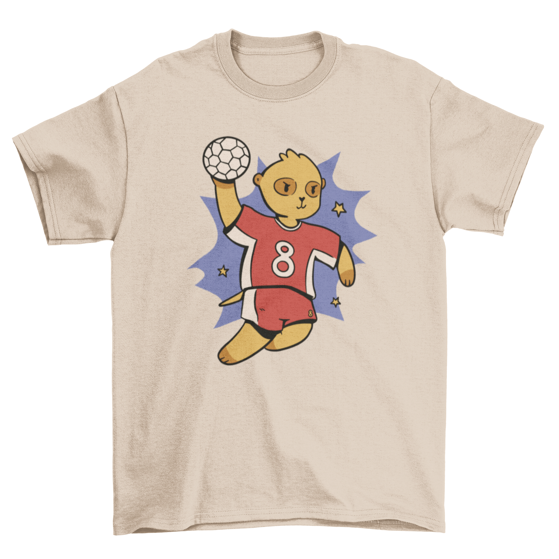 A playful meerkat wearing a volleyball, featured on a stylish t-shirt.