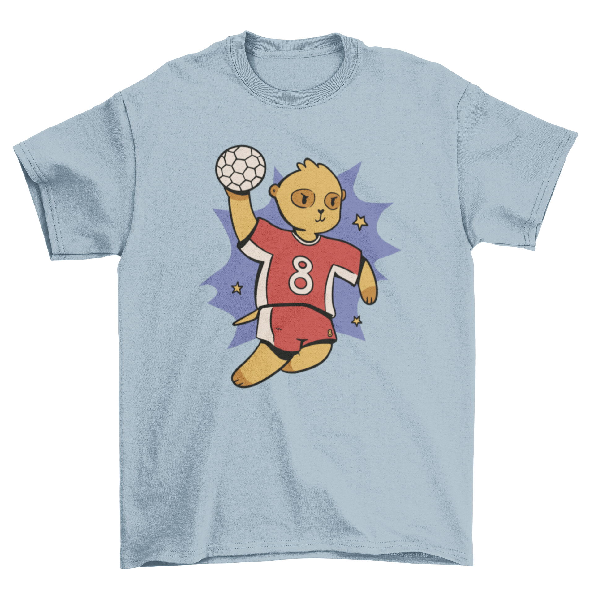 A playful meerkat wearing a volleyball, featured on a stylish t-shirt.