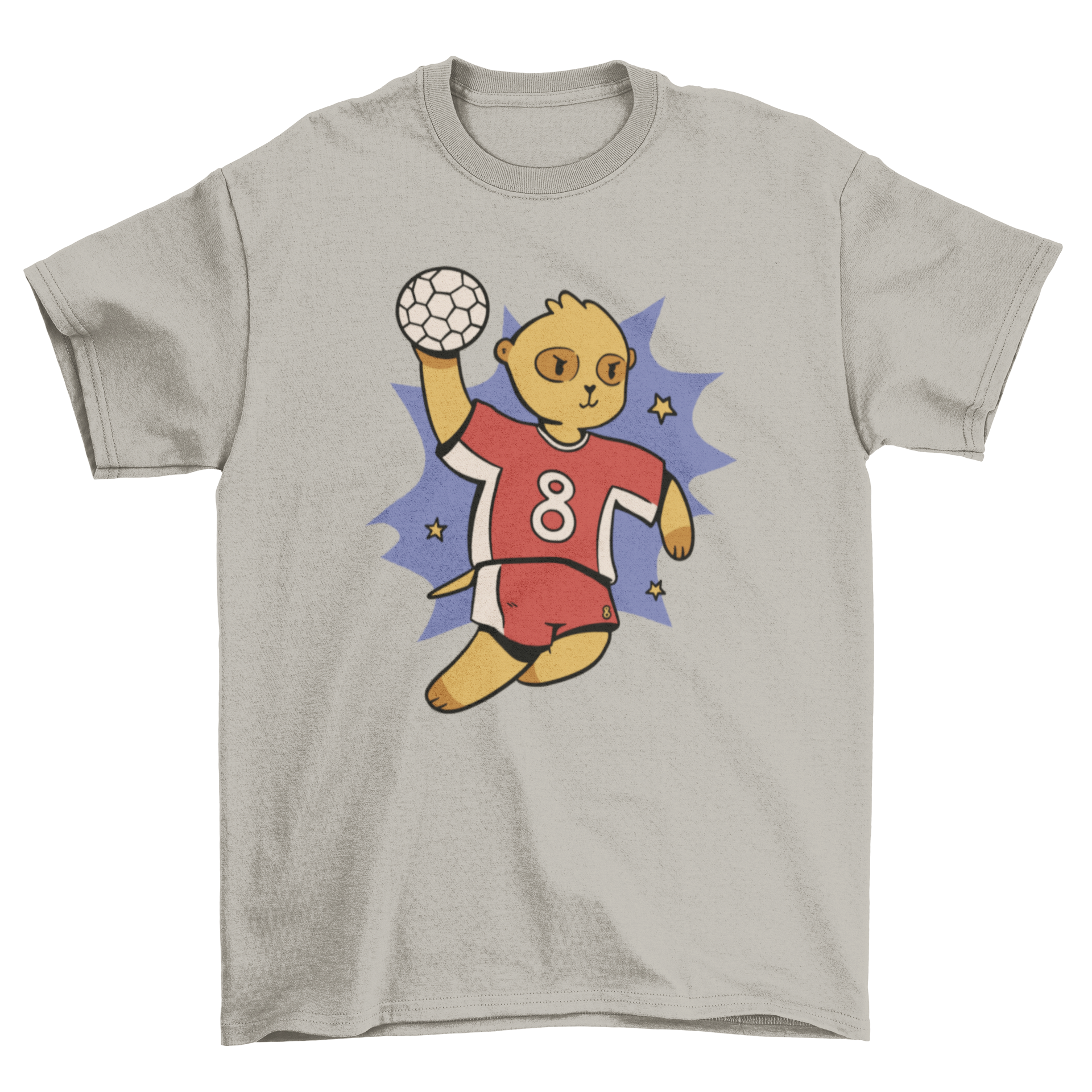 A playful meerkat wearing a volleyball, featured on a stylish t-shirt.