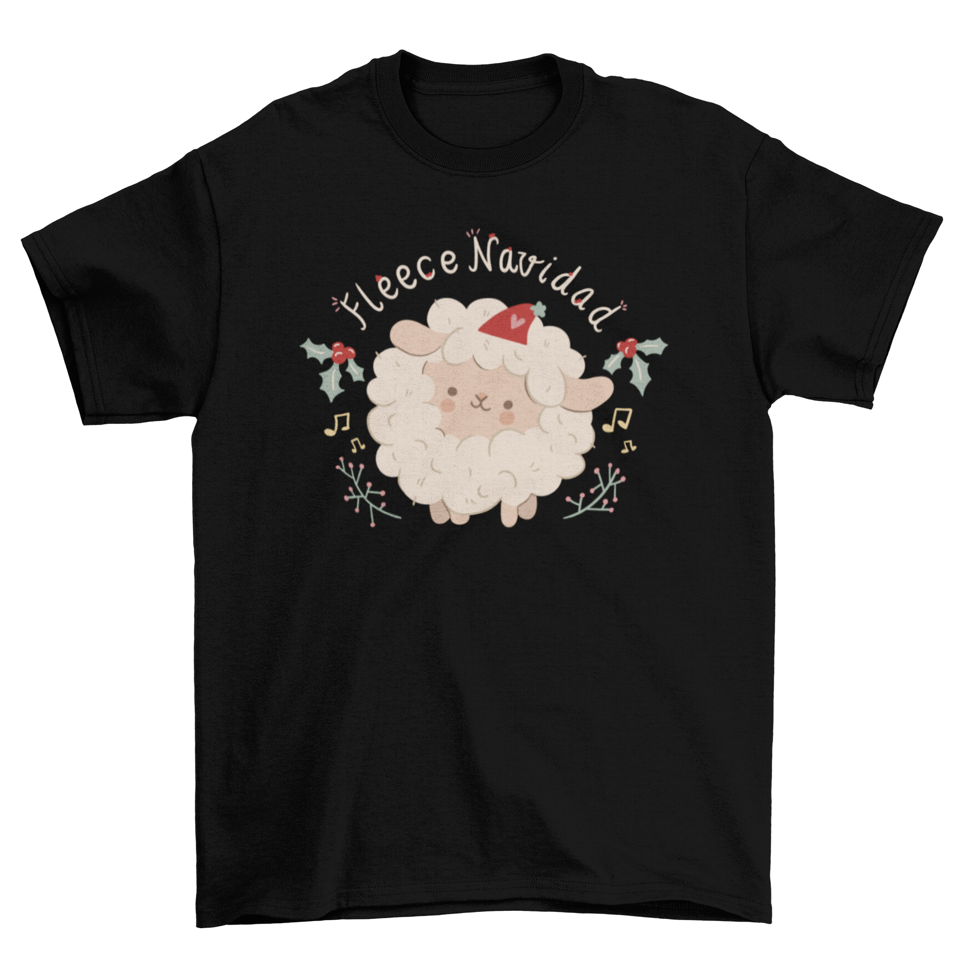 A cute Christmas t-shirt featuring a lovely sheep design with the quote 'Wool Christmas' in Spanish, perfect for holiday celebrations.