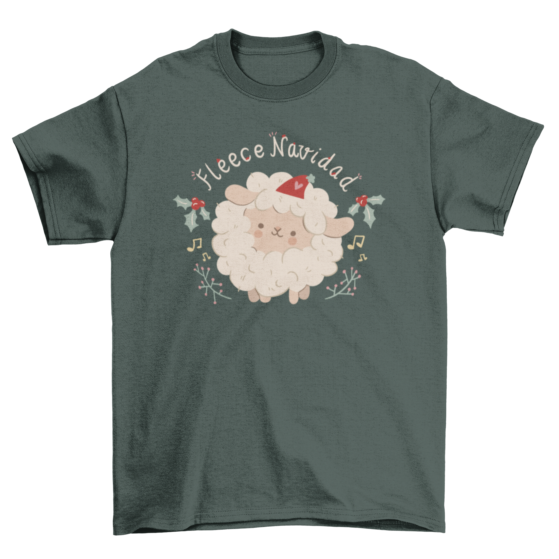 A cute Christmas t-shirt featuring a lovely sheep design with the quote 'Wool Christmas' in Spanish, perfect for holiday celebrations.