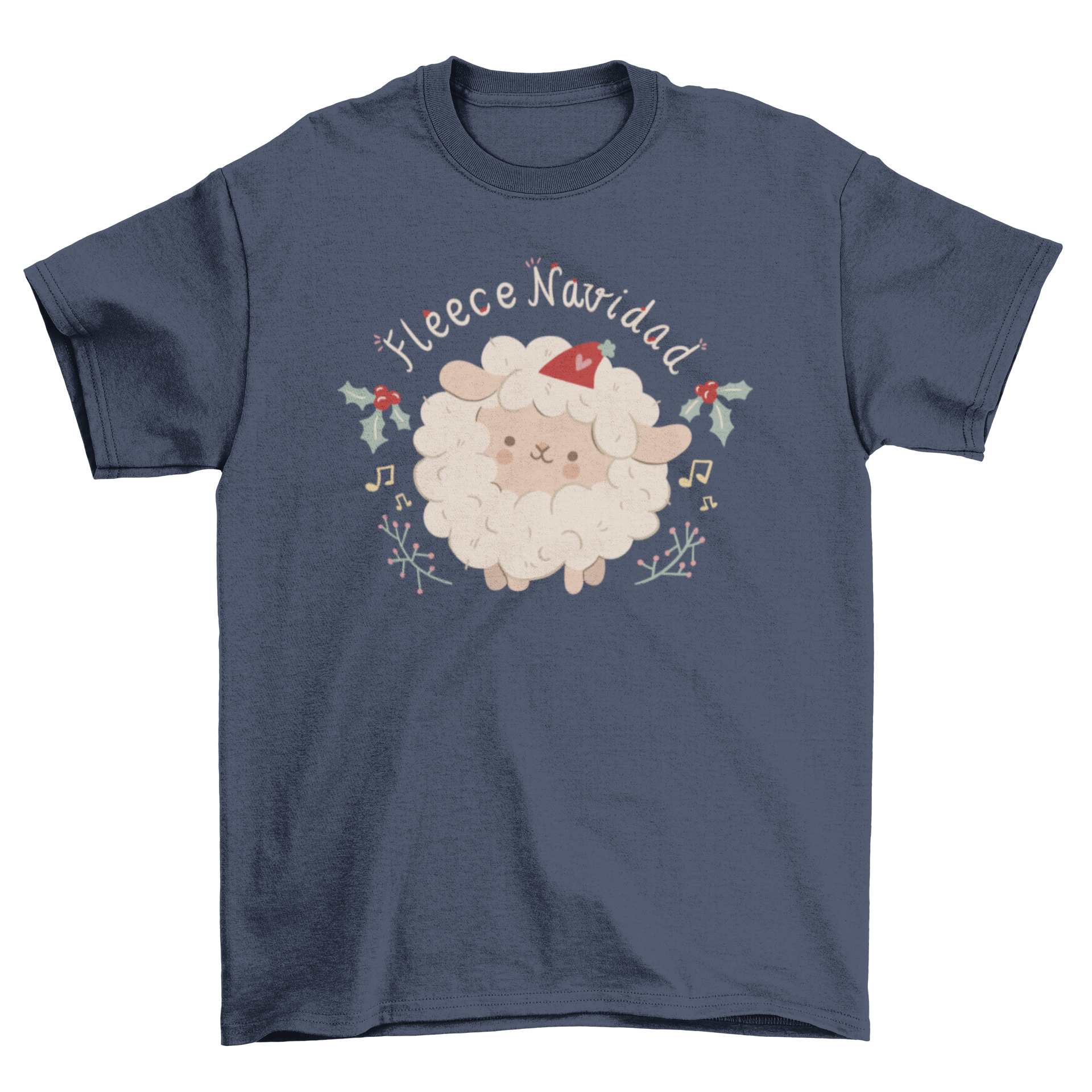 A cute Christmas t-shirt featuring a lovely sheep design with the quote 'Wool Christmas' in Spanish, perfect for holiday celebrations.