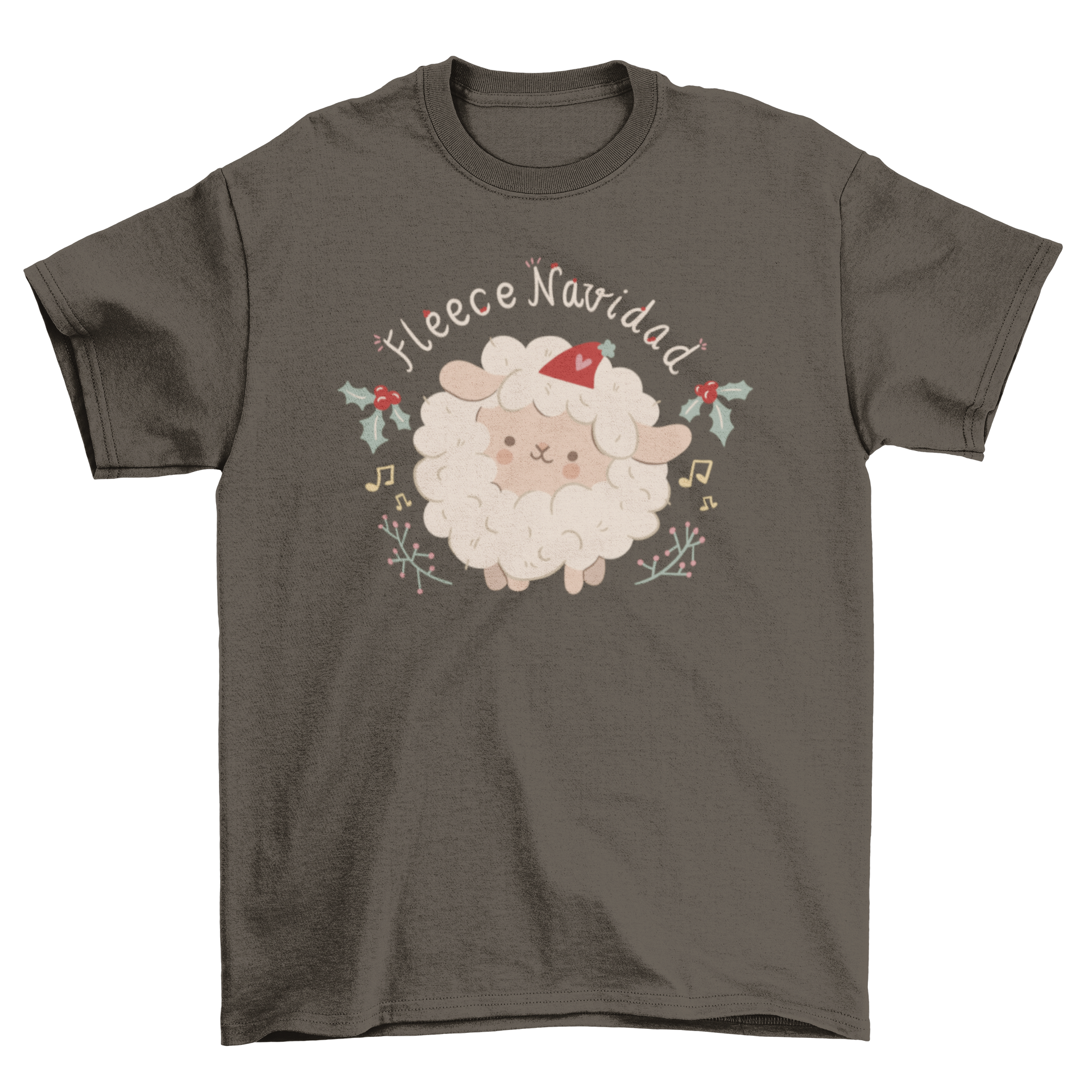 A cute Christmas t-shirt featuring a lovely sheep design with the quote 'Wool Christmas' in Spanish, perfect for holiday celebrations.