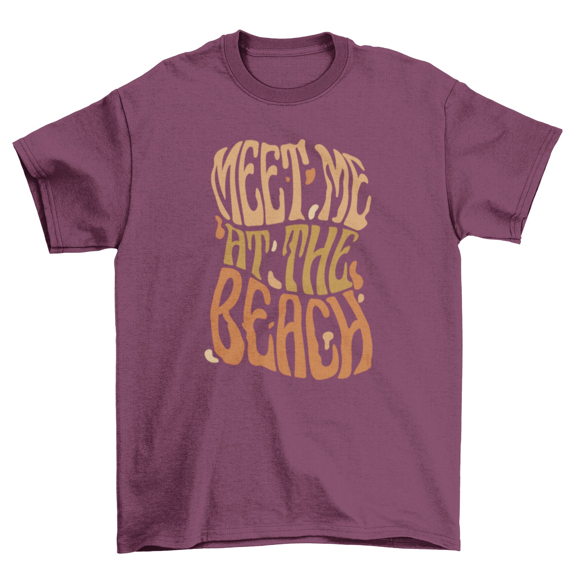 A stylish hippie t-shirt featuring the quote 'Meet me at the beach' in a relaxed font, perfect for summer wear.