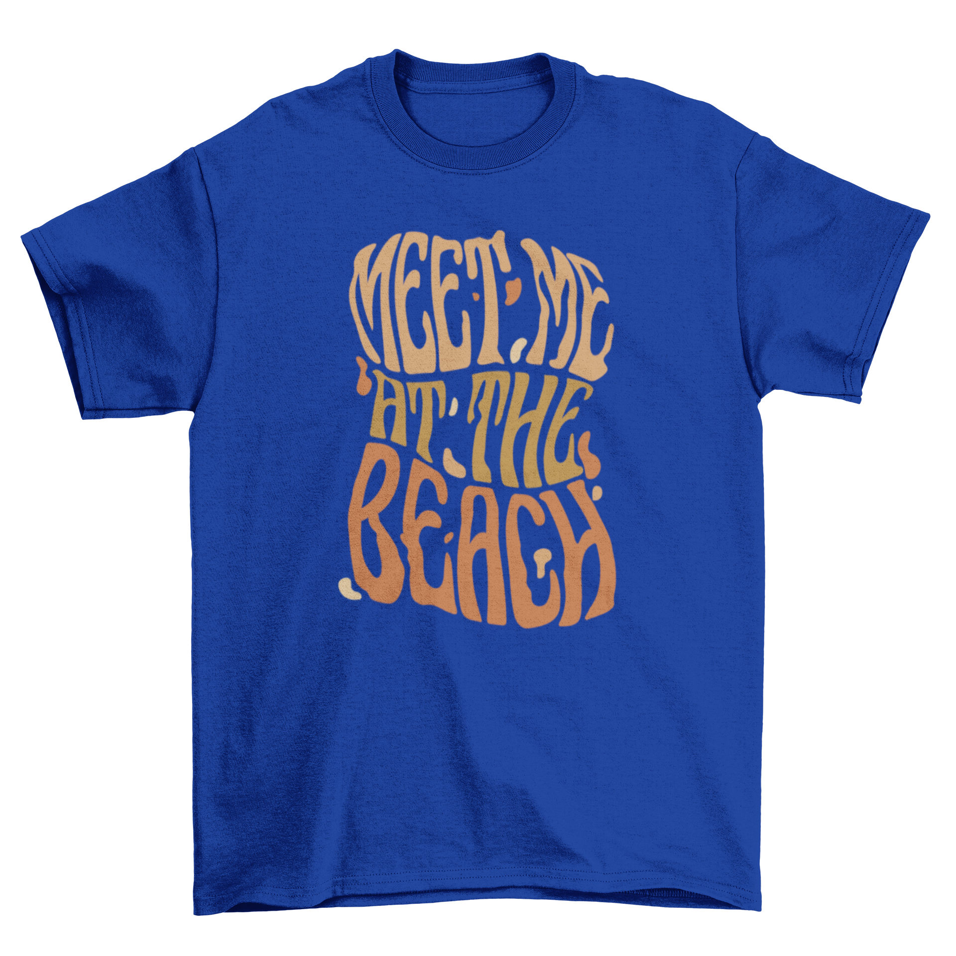 A stylish hippie t-shirt featuring the quote 'Meet me at the beach' in a relaxed font, perfect for summer wear.