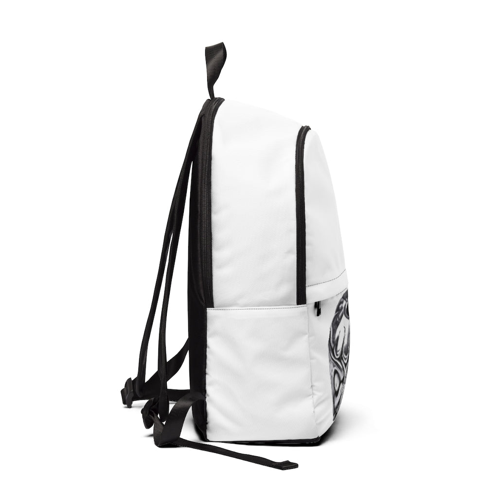 Metal Piece Unisex Fabric Backpack in stylish design, made of waterproof nylon with adjustable straps and padded back for comfort.