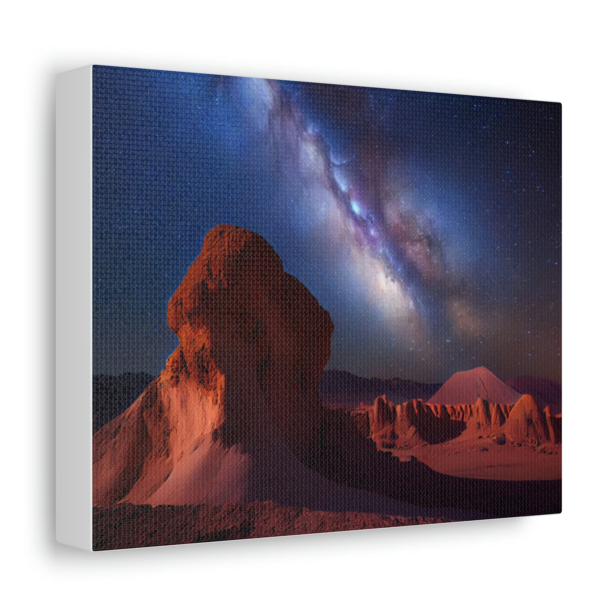Milky Galaxy Stretched Canvas artwork featuring vibrant cosmic colors and detailed star patterns on a wooden frame.