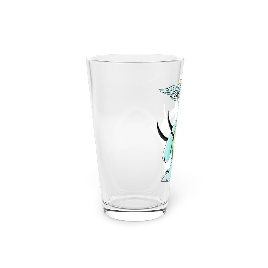 Mimatic Pint Glass, 16oz, clear glass with custom printed design, ideal for beverages.