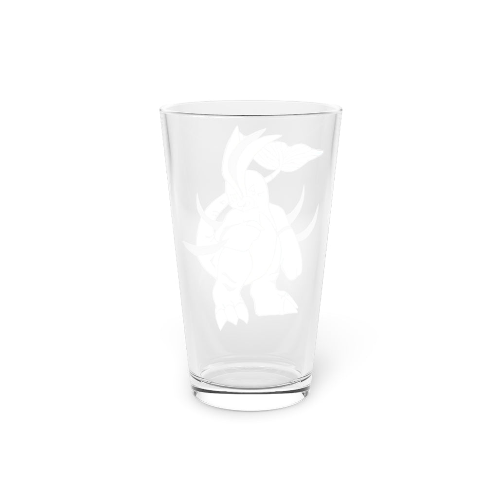 Mimatic Pint Glass, 16oz, clear glass with custom printed design, ideal for beverages.