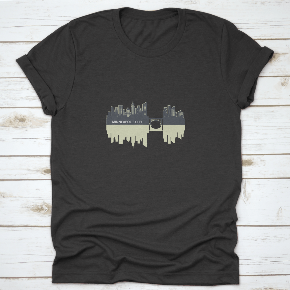 Minneapolis skyline vector design featuring a city reflection, showcasing urban art on a comfortable fabric.