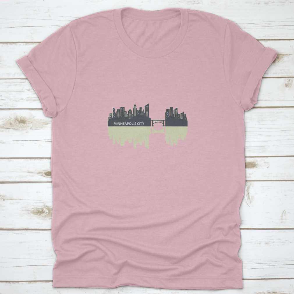 Minneapolis skyline vector design featuring a city reflection, showcasing urban art on a comfortable fabric.