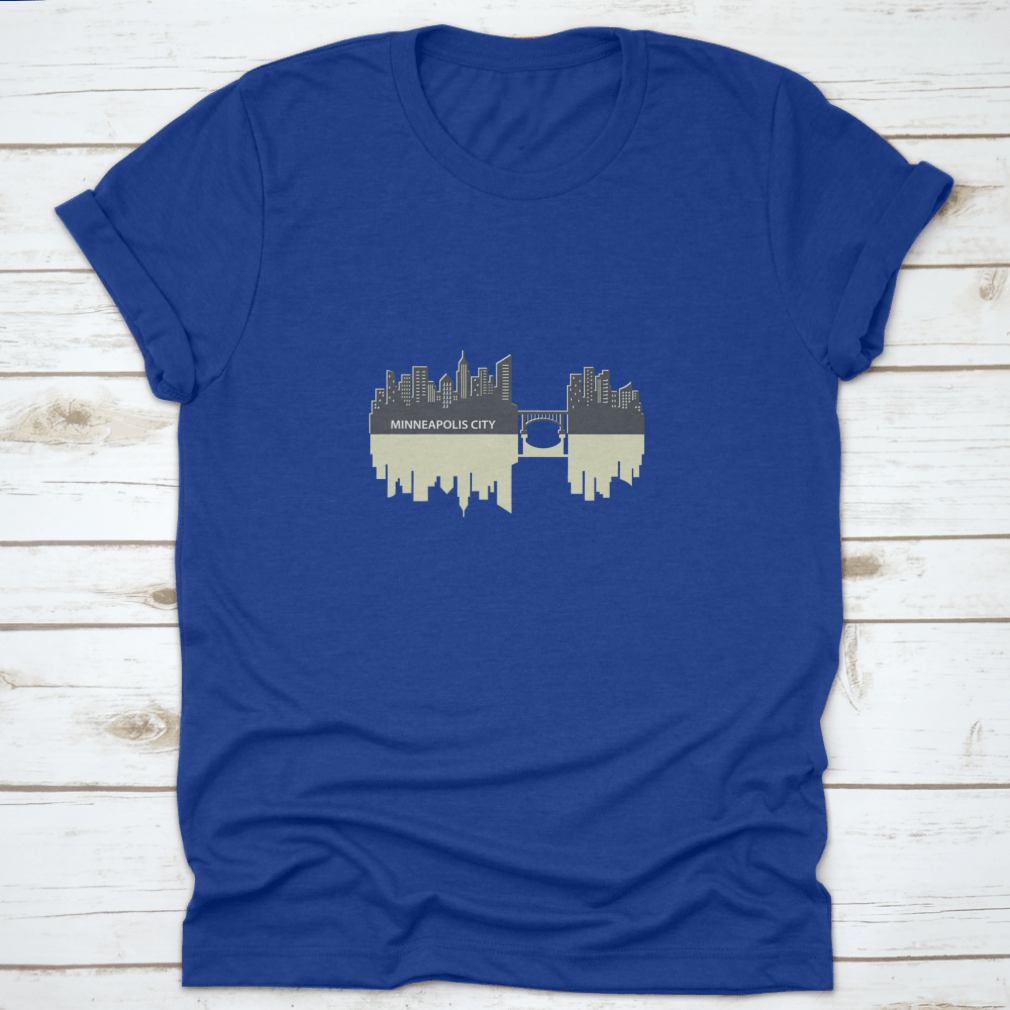 Minneapolis skyline vector design featuring a city reflection, showcasing urban art on a comfortable fabric.