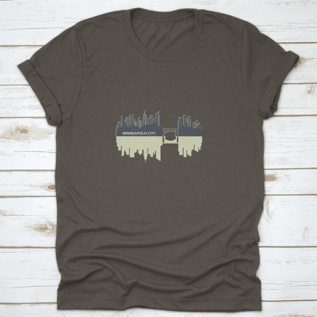 Minneapolis skyline vector design featuring a city reflection, showcasing urban art on a comfortable fabric.