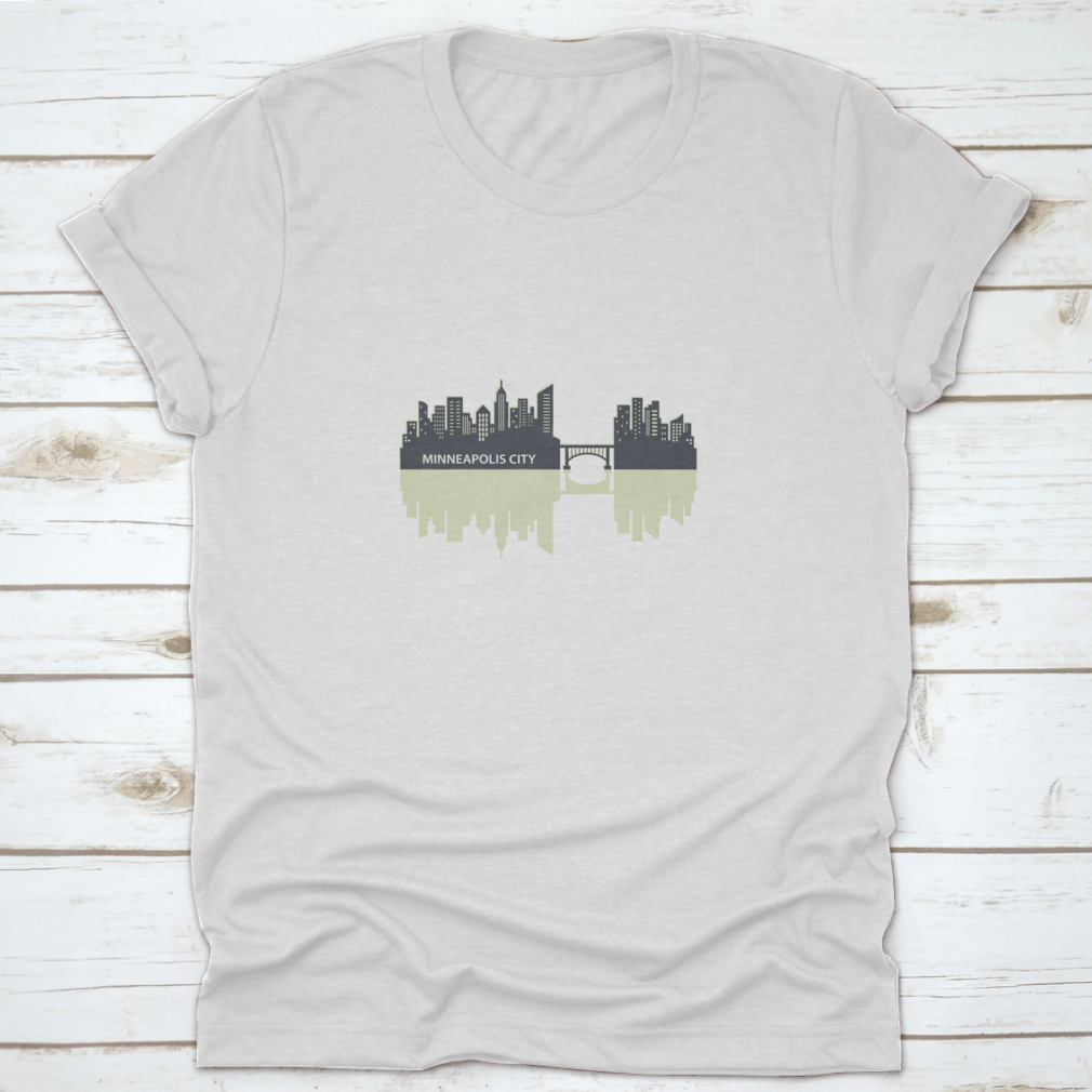 Minneapolis skyline vector design featuring a city reflection, showcasing urban art on a comfortable fabric.