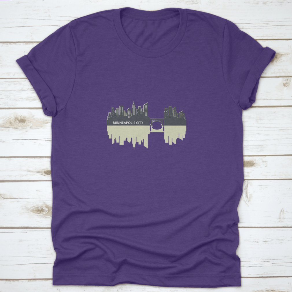 Minneapolis skyline vector design featuring a city reflection, showcasing urban art on a comfortable fabric.