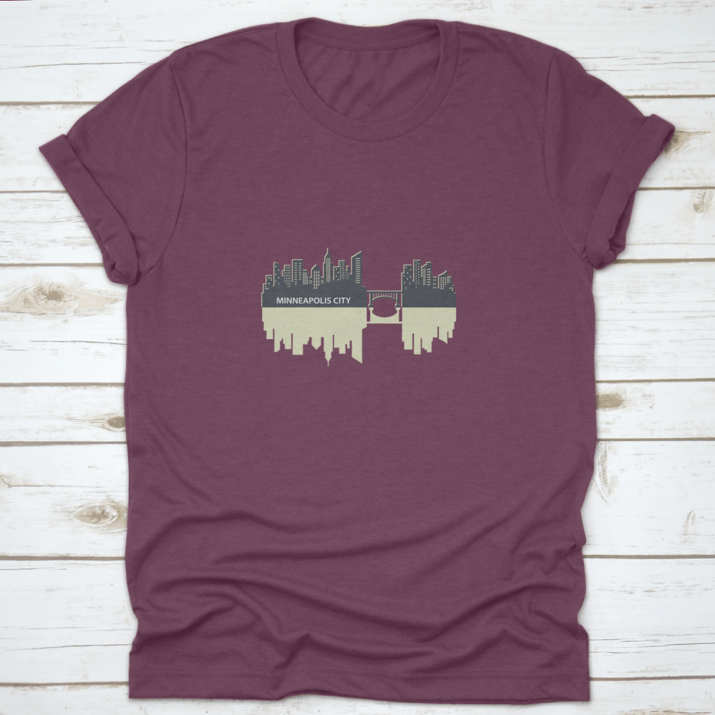 Minneapolis skyline vector design featuring a city reflection, showcasing urban art on a comfortable fabric.