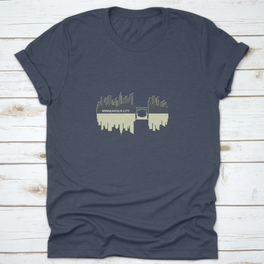 Minneapolis skyline vector design featuring a city reflection, showcasing urban art on a comfortable fabric.