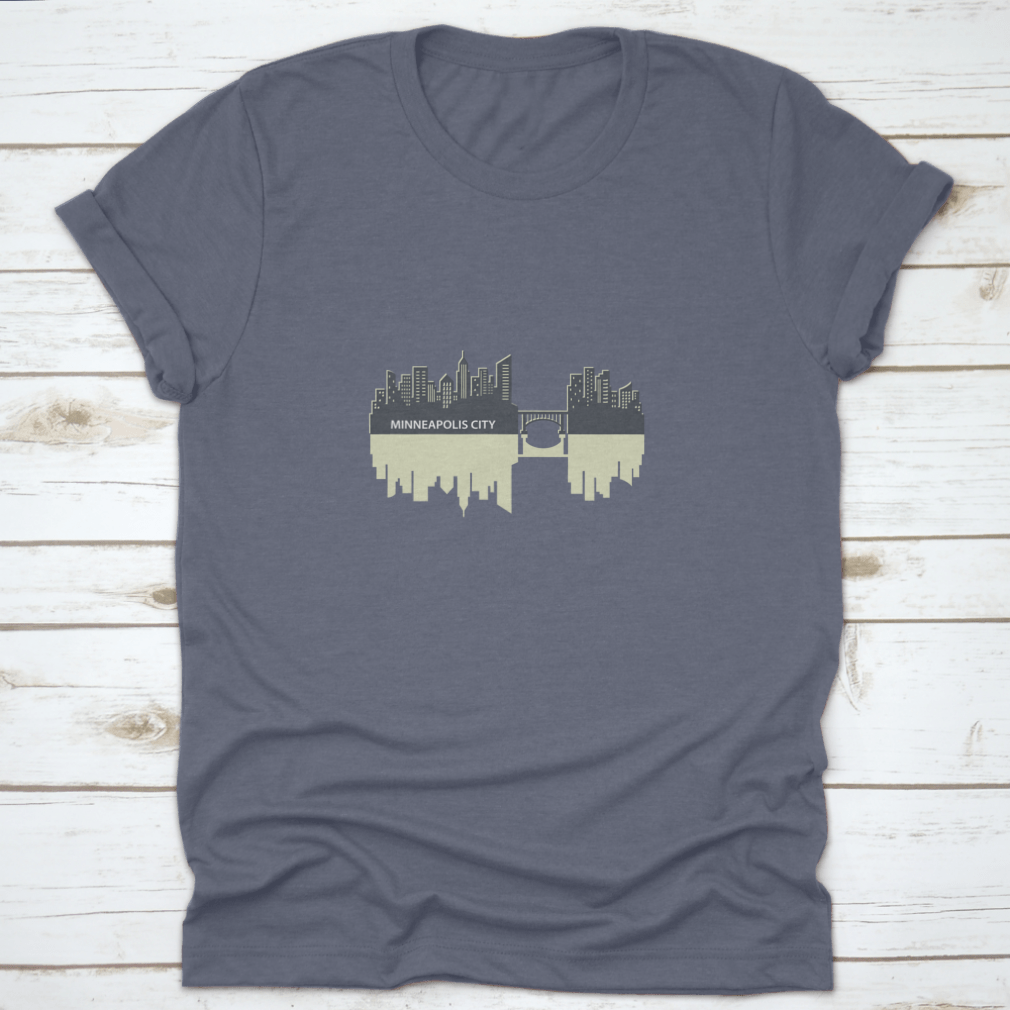 Minneapolis skyline vector design featuring a city reflection, showcasing urban art on a comfortable fabric.