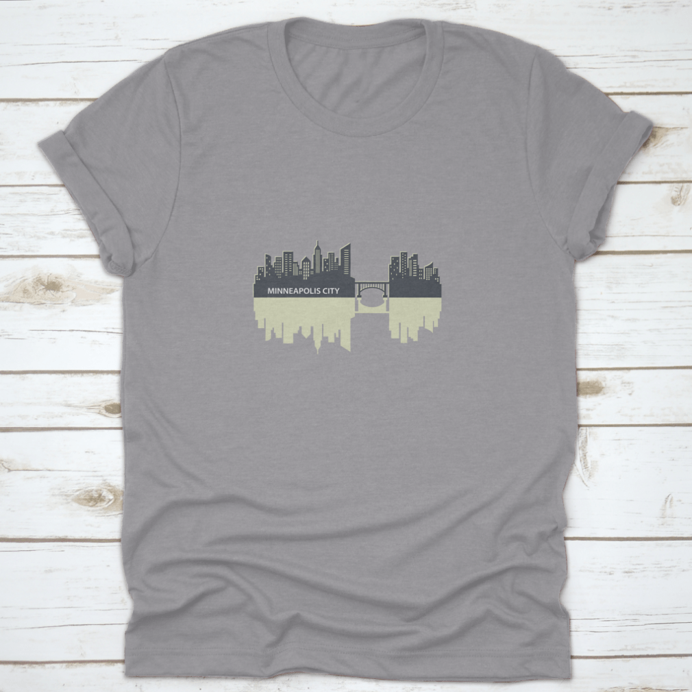 Minneapolis skyline vector design featuring a city reflection, showcasing urban art on a comfortable fabric.