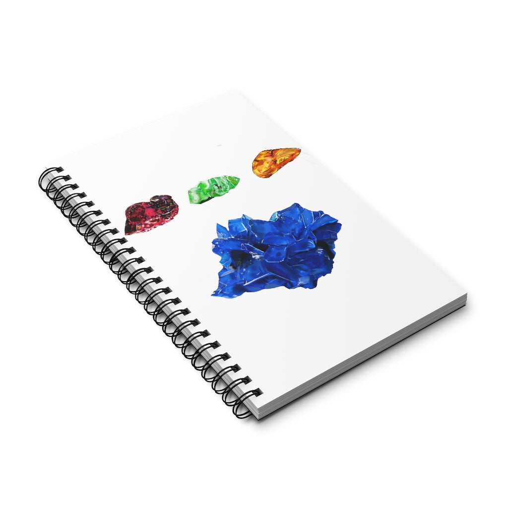 Minerals Spiral Journal featuring a colorful front cover, showcasing various styles including blank, dot grid, lined, and task layouts.