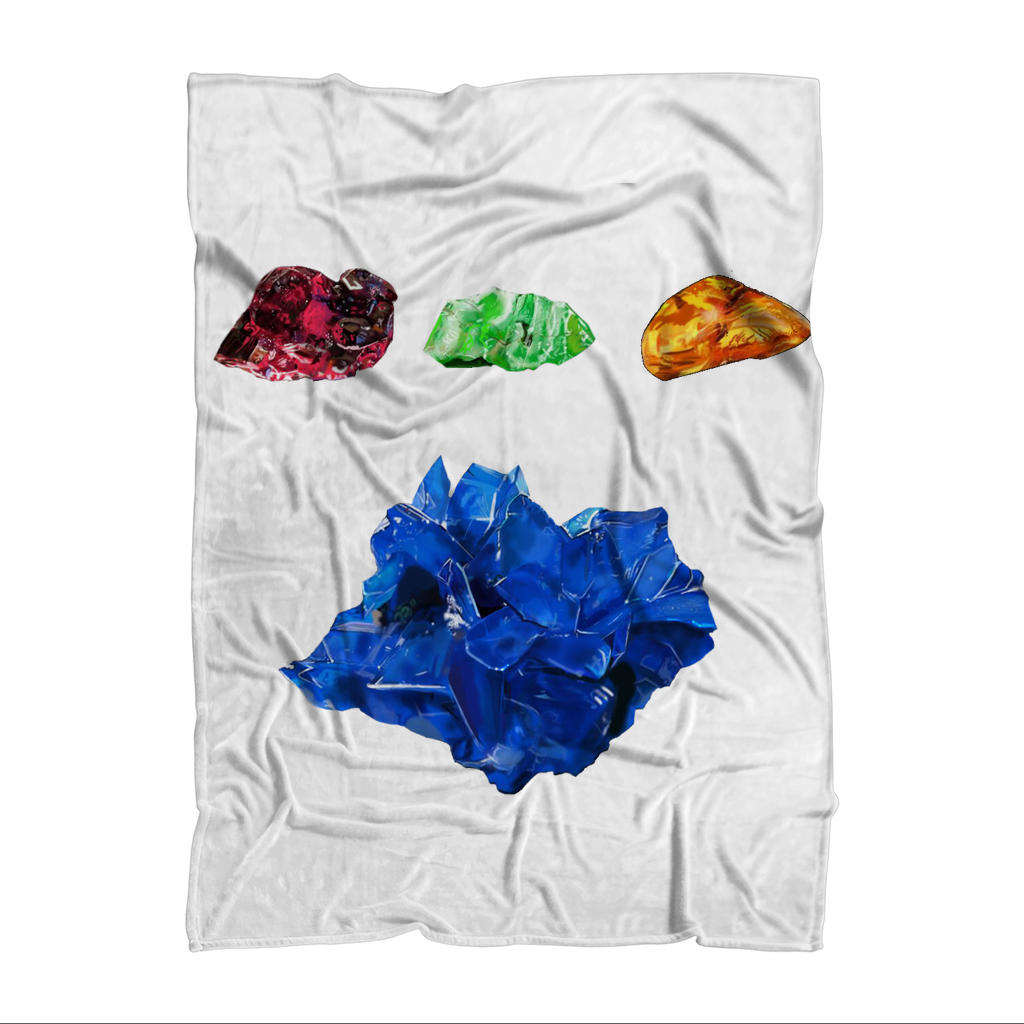 Minerals Sublimation Throw Blanket made of 100% polyester polar fleece, featuring a vibrant sublimation print and a white back.