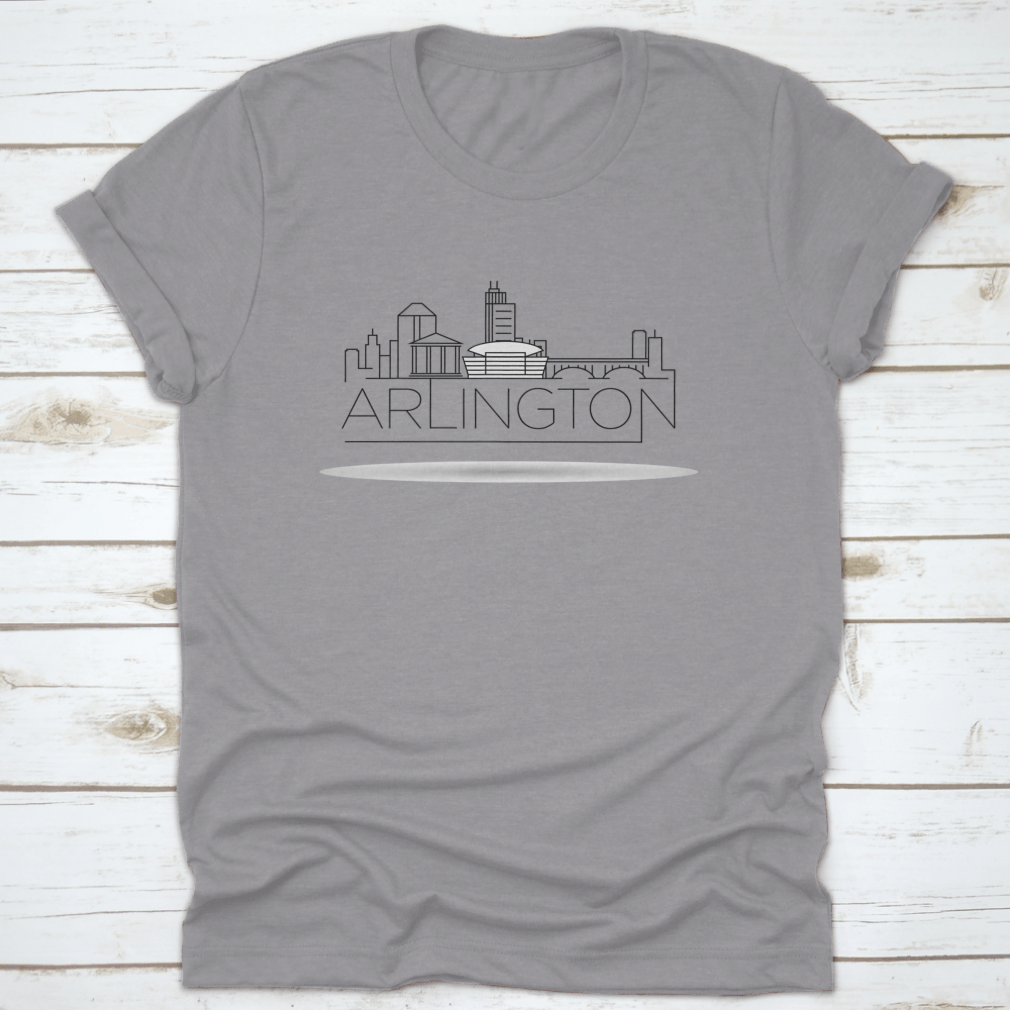 Minimal Arlington City Skyline Shirt featuring typographic design in a classic fit, made from 100% cotton.