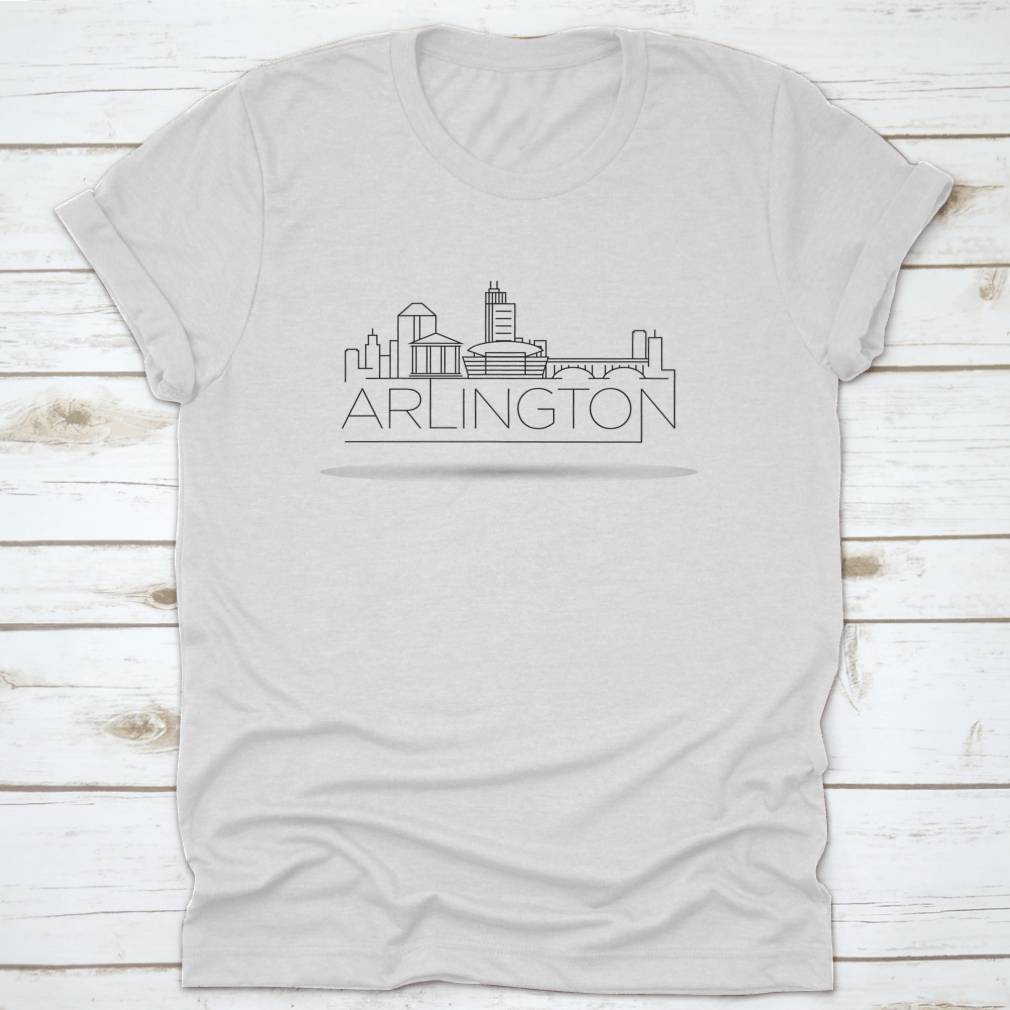 Minimal Arlington City Skyline Shirt featuring typographic design in a classic fit, made from 100% cotton.