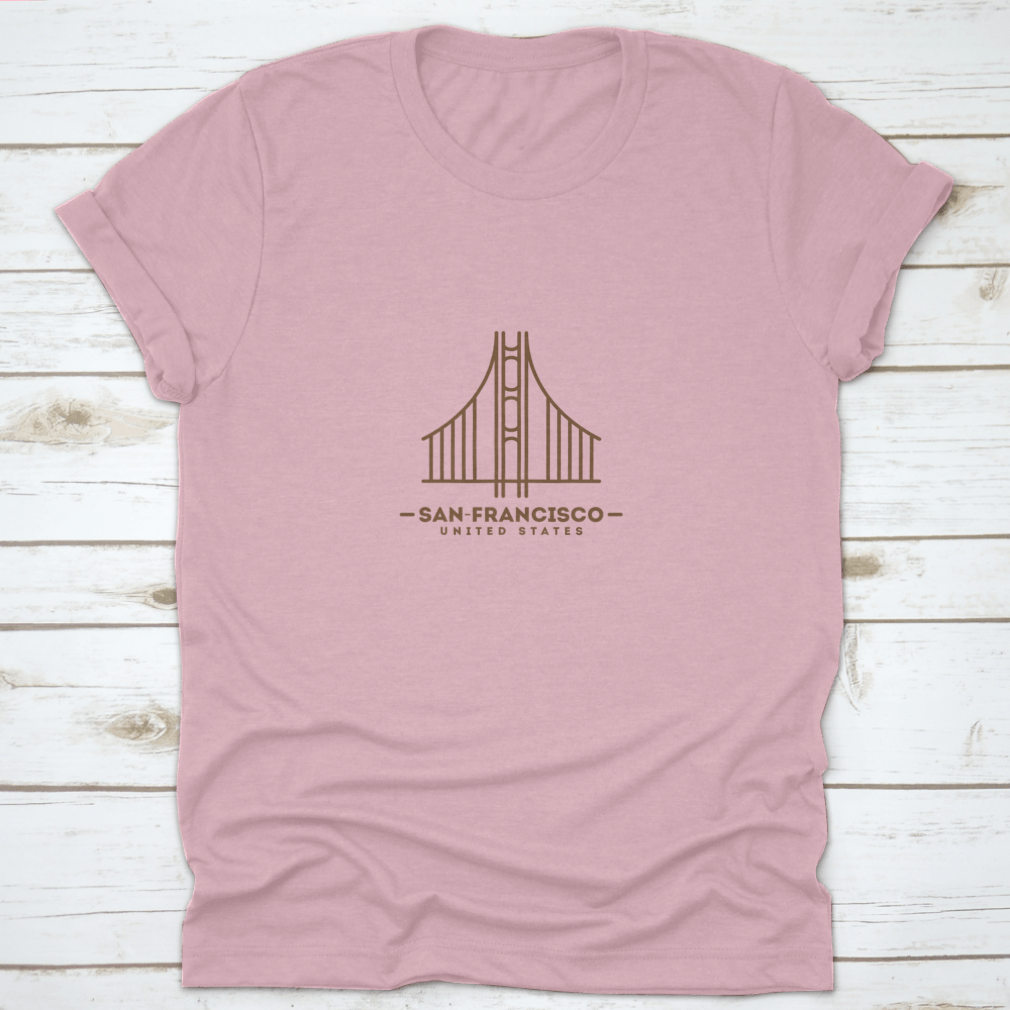 A stylish Minimalist Golden Gate Bridge shirt design featuring a simple yet elegant illustration of the iconic bridge.