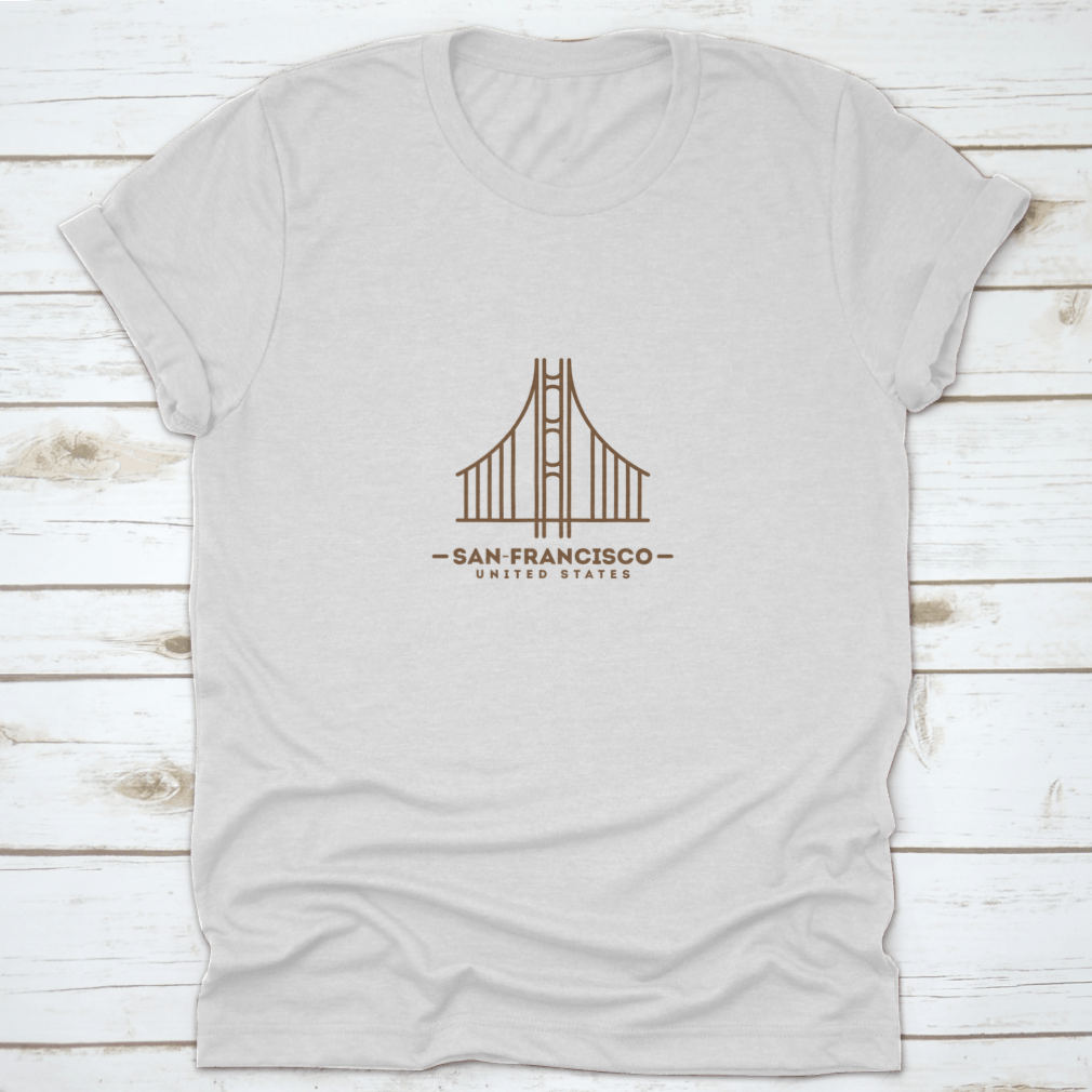 A stylish Minimalist Golden Gate Bridge shirt design featuring a simple yet elegant illustration of the iconic bridge.
