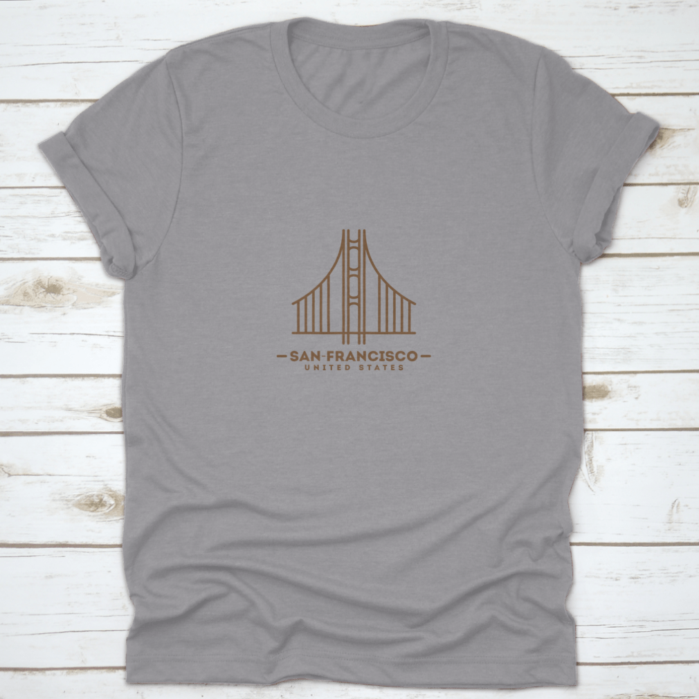 A stylish Minimalist Golden Gate Bridge shirt design featuring a simple yet elegant illustration of the iconic bridge.