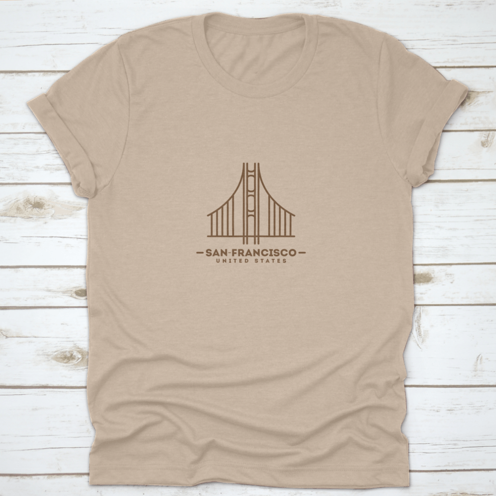 A stylish Minimalist Golden Gate Bridge shirt design featuring a simple yet elegant illustration of the iconic bridge.