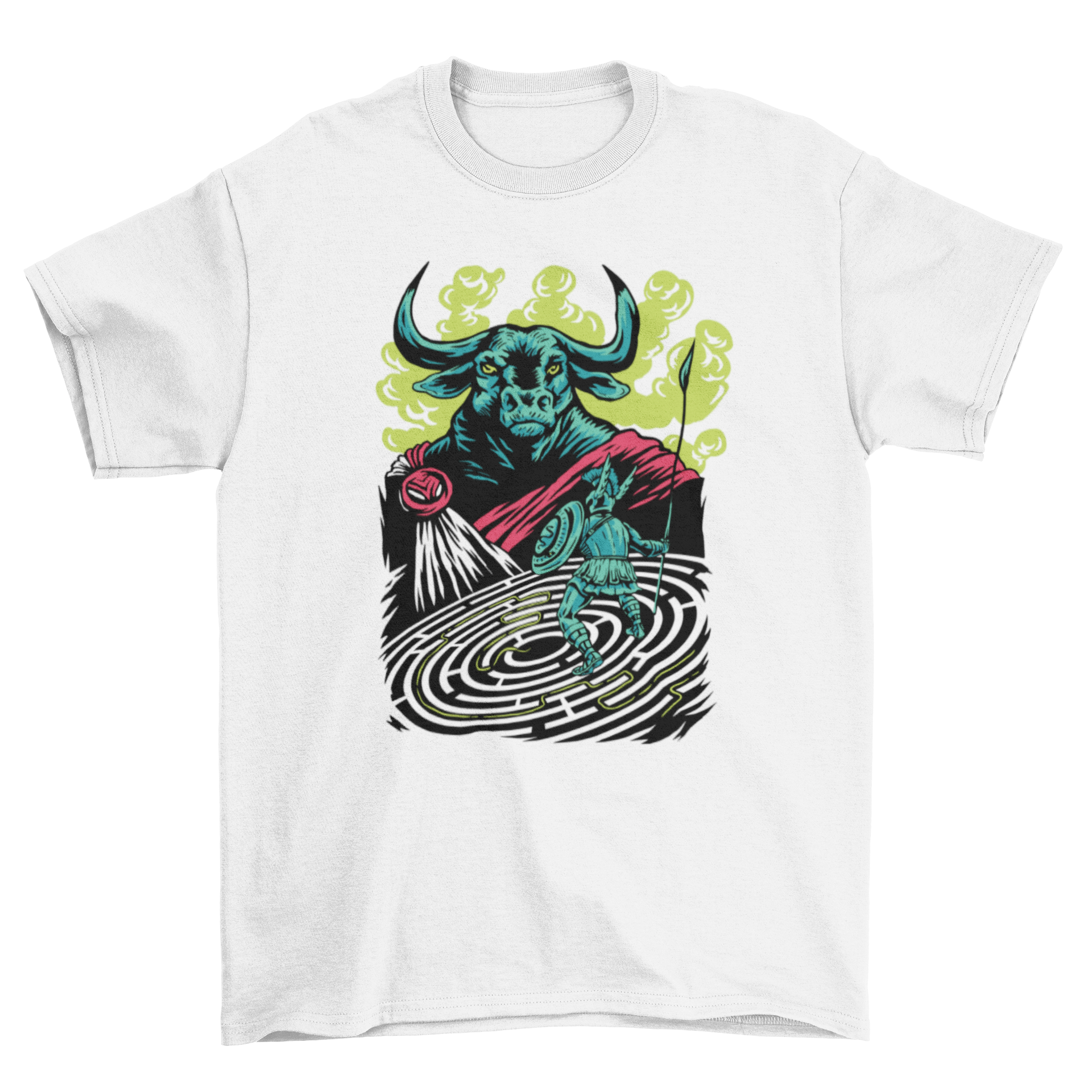 Minotaur monster t-shirt featuring a detailed design of the mythical creature, part man and part bull, set against a stylish background.