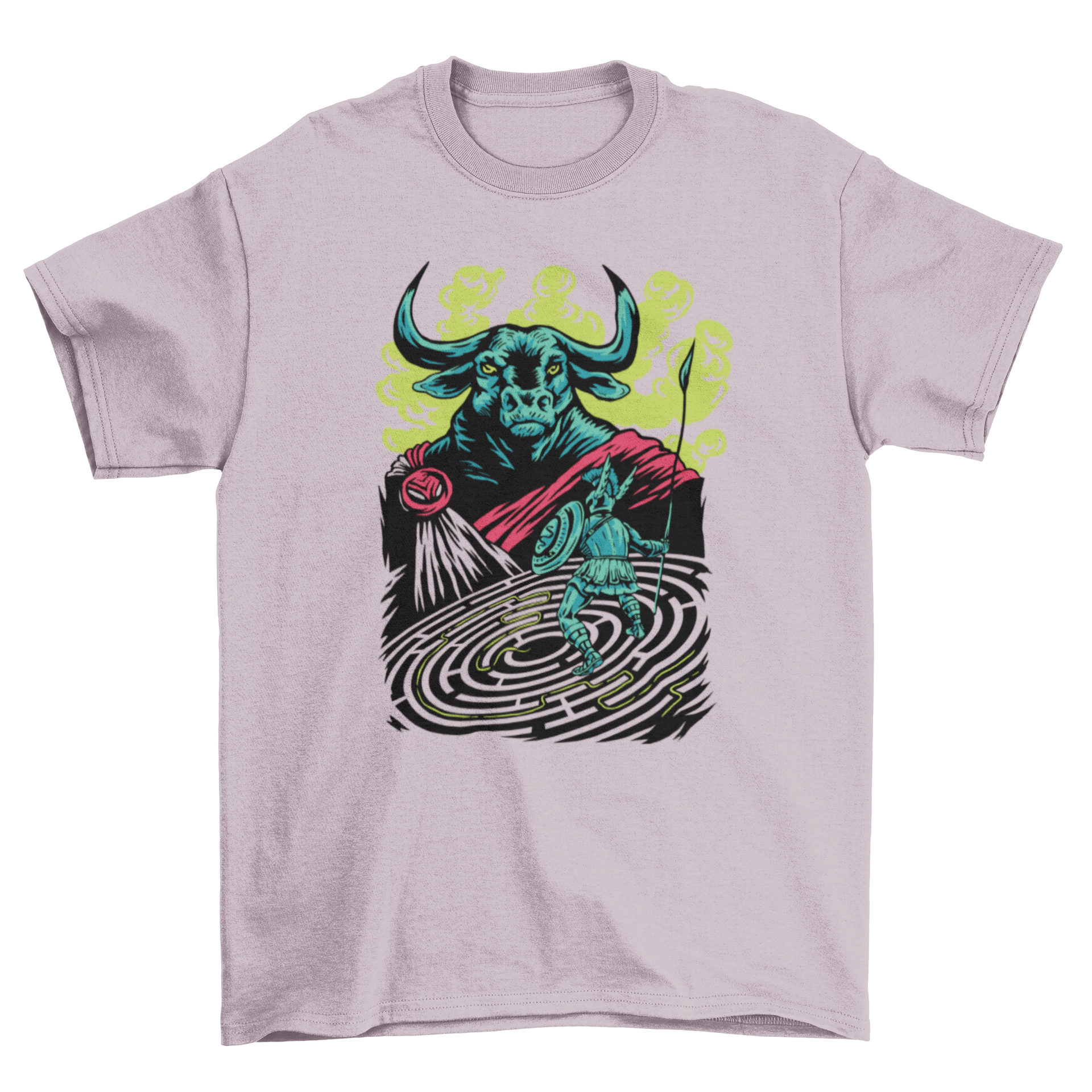 Minotaur monster t-shirt featuring a detailed design of the mythical creature, part man and part bull, set against a stylish background.